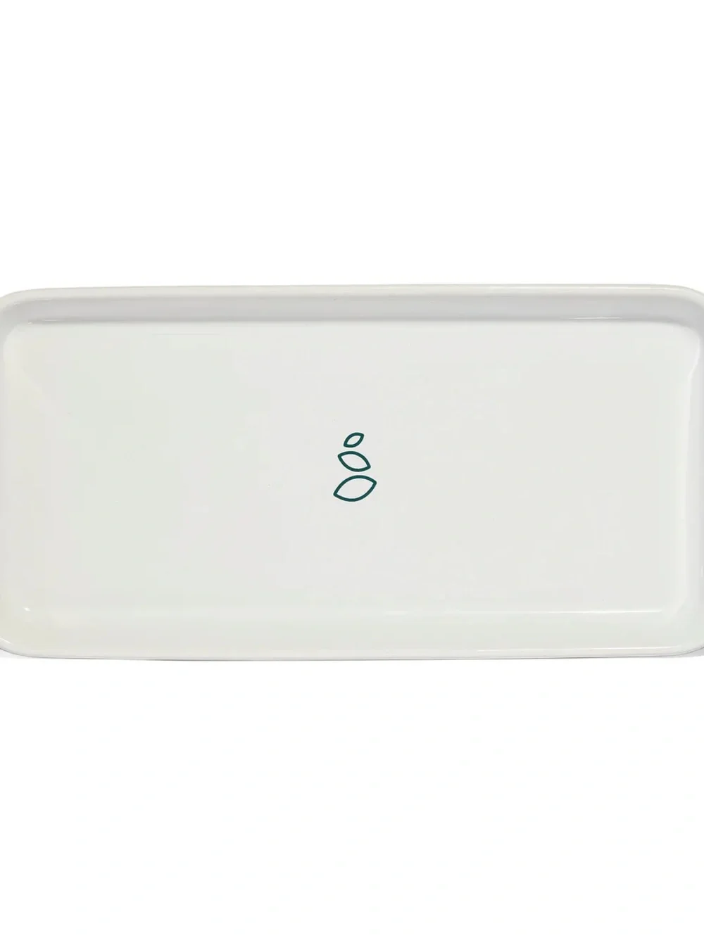 Minimal White Rectangular Ceramic Tray with Teal Motif